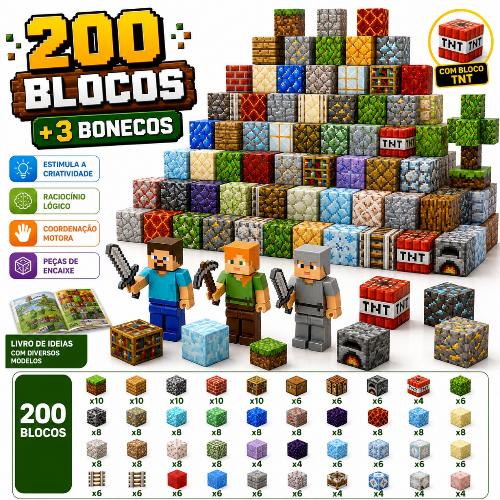 Kit Blocos Magnéticos de Montar e Bonecos Infantil Brinquedo Educativo