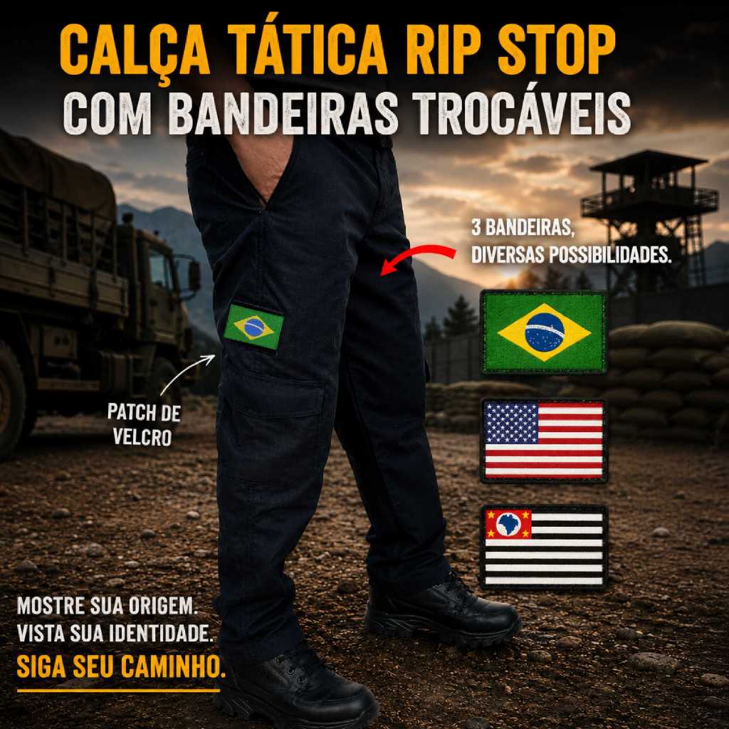 Calça De Trabalho Cargo Estilo Rip Stop  Militar Tática Troca de Bandeira