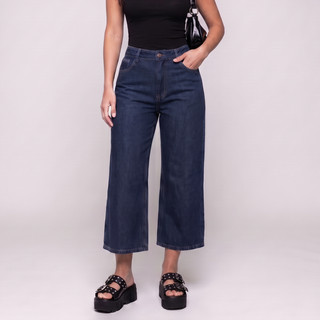 Calça Jeans Feminina Pantacourt Azul Escura Clássica 100% Algodão Cintura Alta