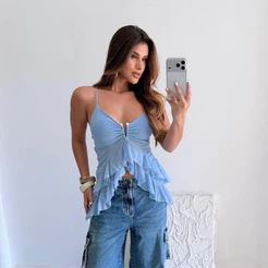 Bata Tule Alcinha Camadas Feminina Com Bojo Fivela
