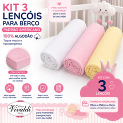Kit 3 Lençol de Berço com Elástico Malha Americano 100% algodão coleção Vivaldi SulBrasil