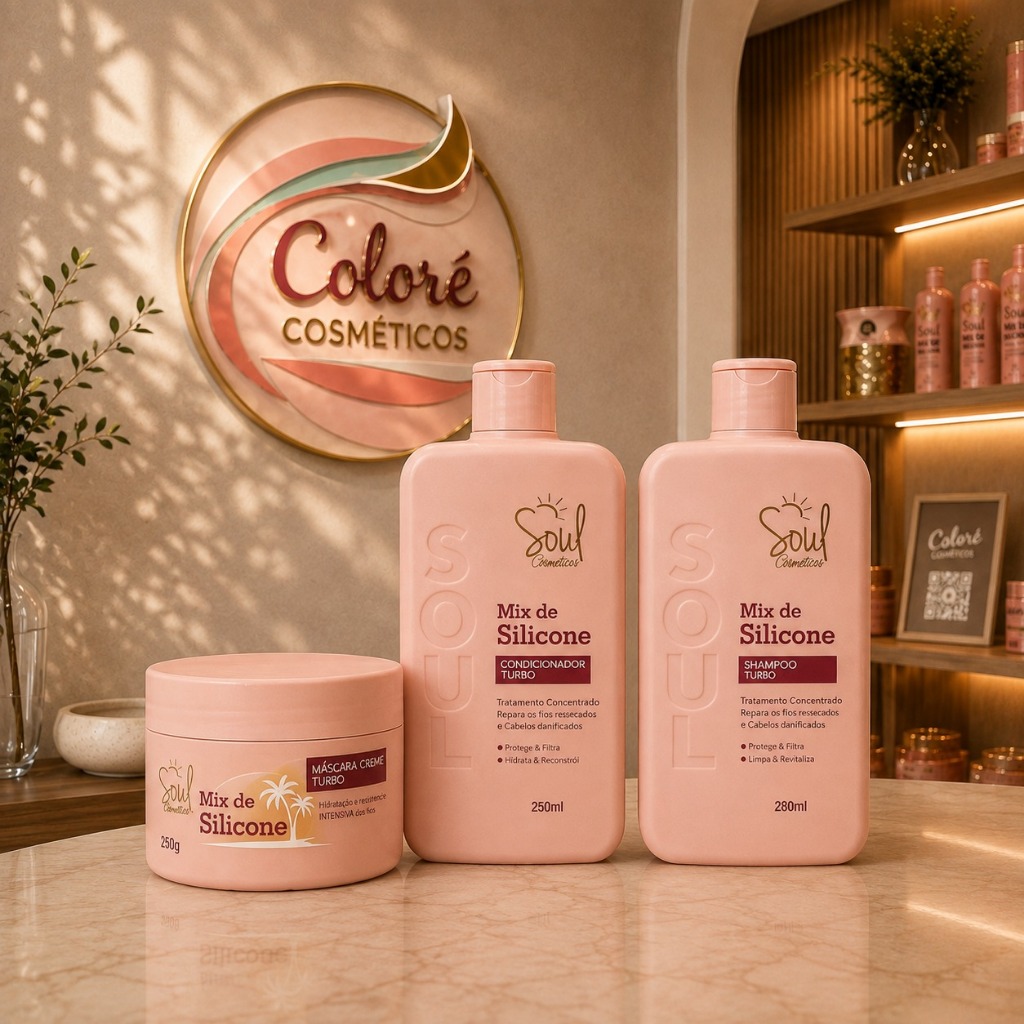 Kit Capilar Mix Silicone Soul Turbo 3 Itens  Shampoo Condicionador Máscara Capilar Brilho Tratamento