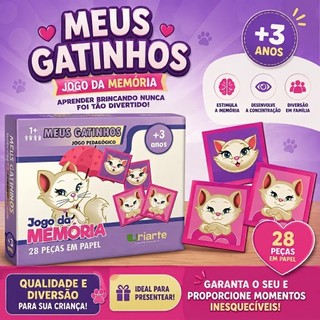 Jogo da Memória Meus Gatinhos Educativo Infantil Uriarte 28 Peças 3 Anos +
