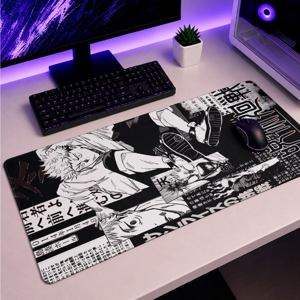 Mouse Pad Gamer gojo preto e branco 90x40 70x35 50X40 25x20 Anime Informática