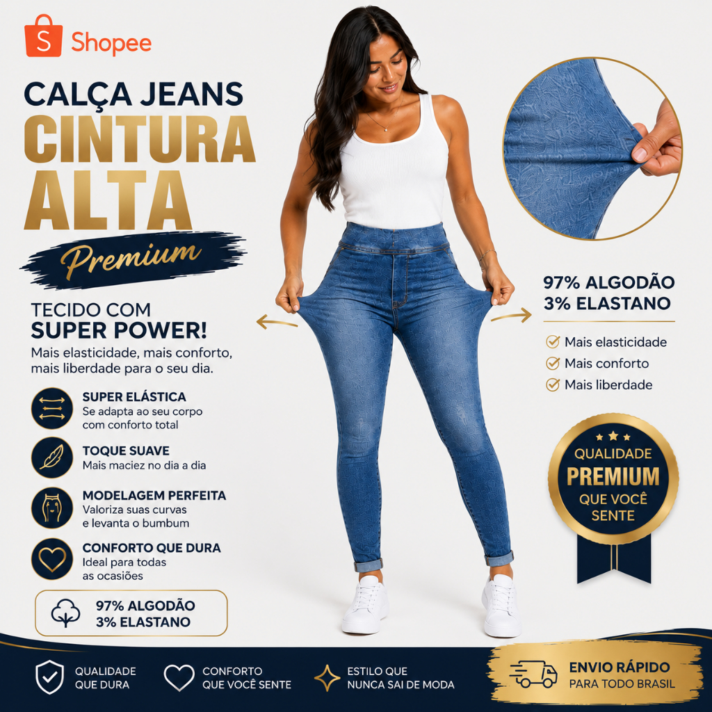 Calça Jeans Feminina Cintura Alta Calça Jeans Feminina com Lycra Calça Jeans com Lycra Fem