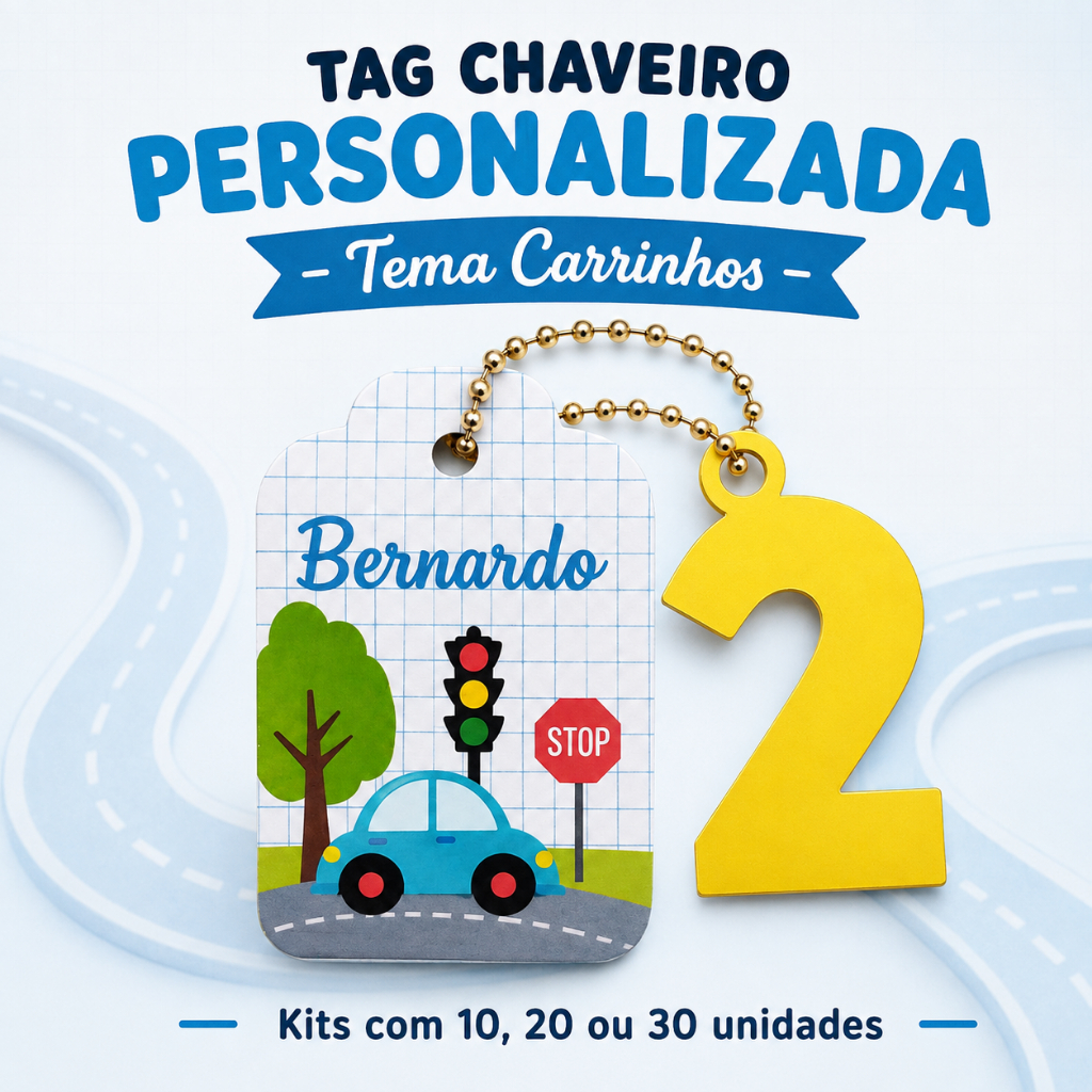 Tag Chaveiro Personalizada Carrinhos Lembrancinha Aniversário Infantil