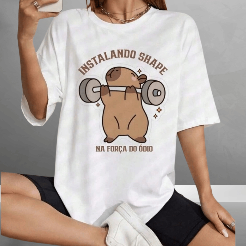 Camiseta de academia Oversized CAPIVARA, INSTALANDO O SHAPE, camisa de treino maromba fitness