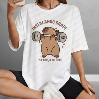 Camiseta de academia Oversized CAPIVARA, INSTALANDO O SHAPE, camisa de treino maromba fitness