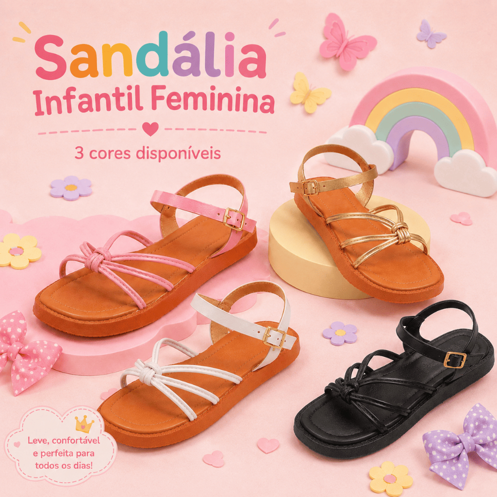 Sandália Infantil Feminina Luxuosa Nó Dedo Rasteira Confortável Leve Casual Ajustável Macia