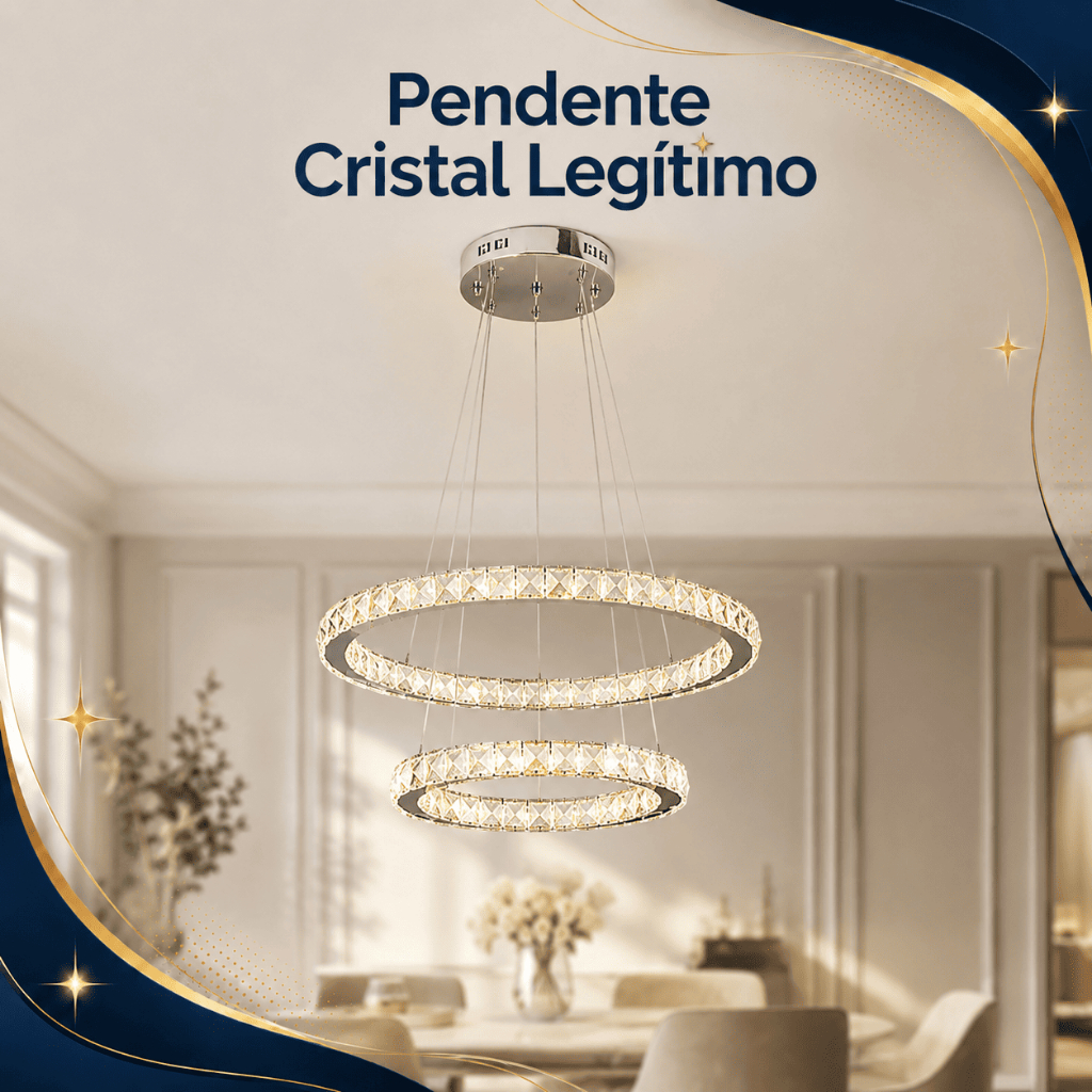 Lustre de Cristal Moderno LED Anéis Suspensos Duplos Sala Jantar Luxo Pendente Cristal 3 Cores Em 1
