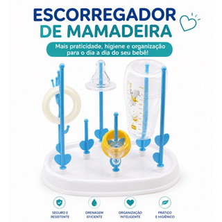 Escorredor Suporte Multifuncional Mamadeiras Chupeta Bico Copos Acessórios Enxoval Bebê Organizador Portátil