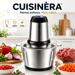 Moedor De Carne Elétrico 2L Inox Processador Multifuncional Triturador De Carne Legumes Alho Temperos