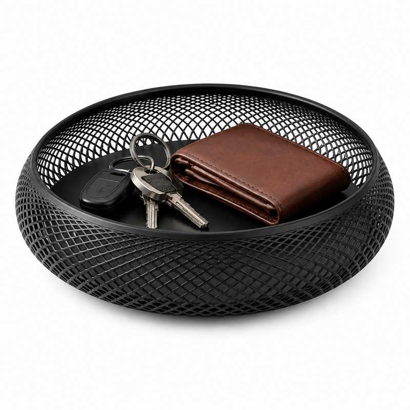Cesto organizador, bandeja decorativa, porta objetos, porta chaves, organizador de mesa, cesta redonda, decoração casa
