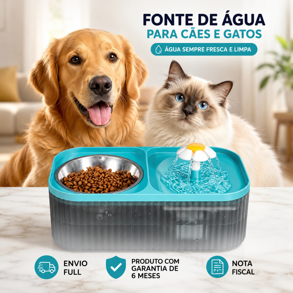 Fonte de água com tigela de comida - Fonte de água ultra silenciosa para Cães e gatos