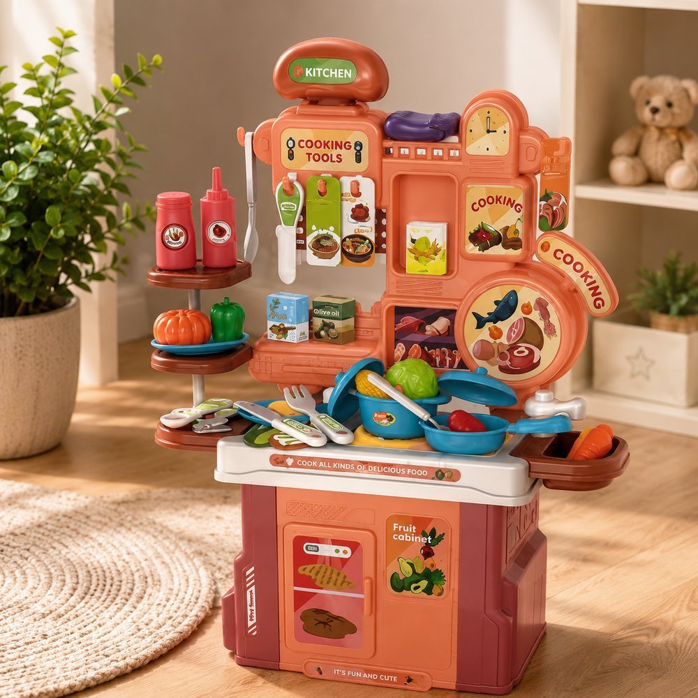 Kit Cozinha Infantil Completa 46 Peças Com Acessórios Panelas Legumes Comidinhas Fogão Brinquedo