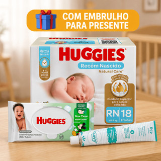 Kit de Higiene Bebe Fralda Descartável Huggies Pomada de assadura e Lenços Umedecidos Barato