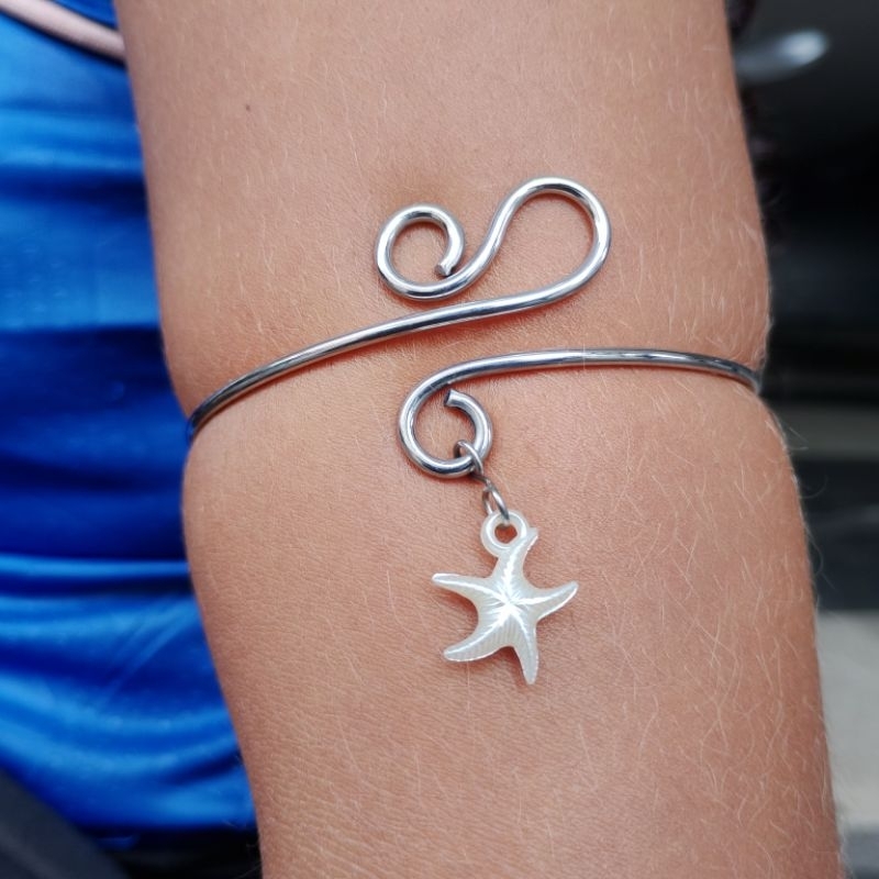 Bracelete Feminino Aço Inoxidável Ajustável Sob Medida PP ao GG Estrela do Mar Prata Antialérgico
