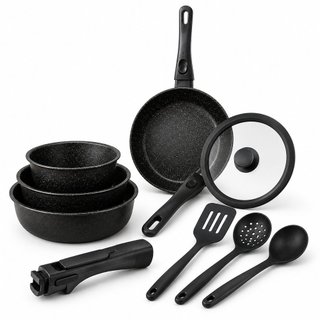 Conjunto Jogo com 15 peças com Panelas tampas e Utensílios
