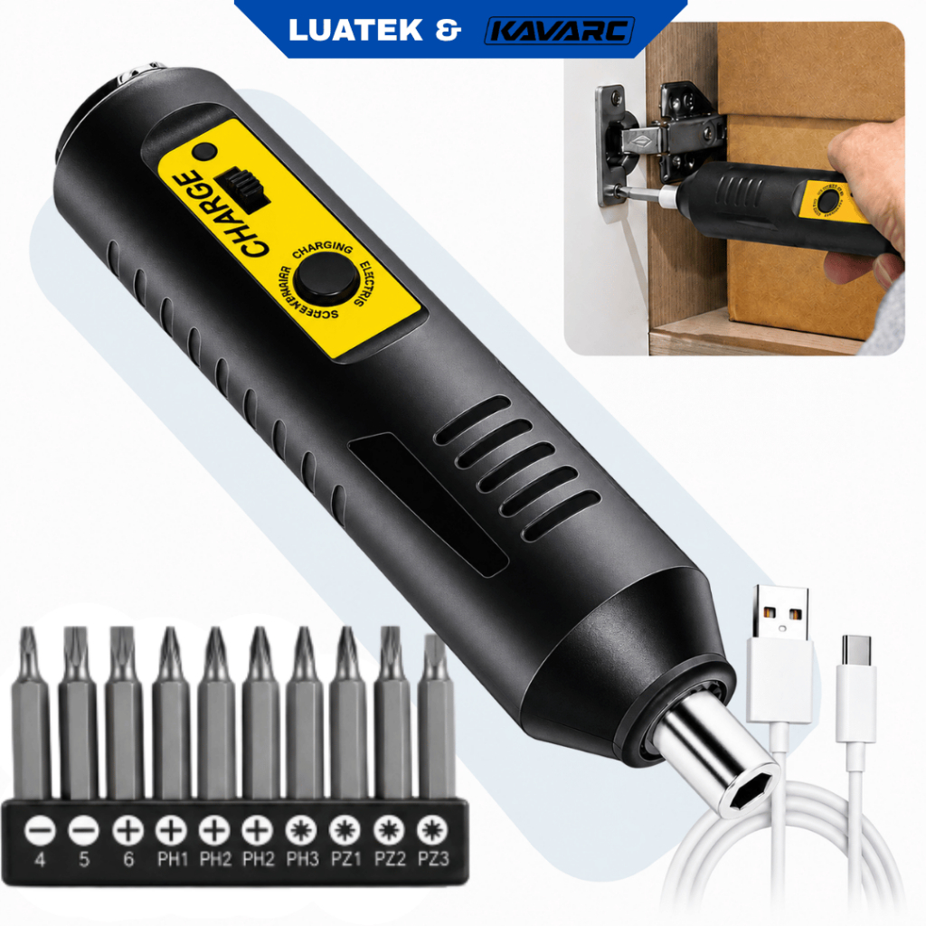 Parafusadeira Elétrica Sem Fio Recarregável USB Type-C com 10 Bits CR-V + 2 Bits Extras