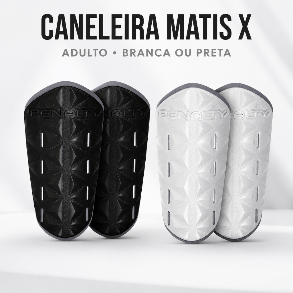 Caneleira Penalty Matis X Adulto – Branca ou Preta | Futebol, Futsal e Society