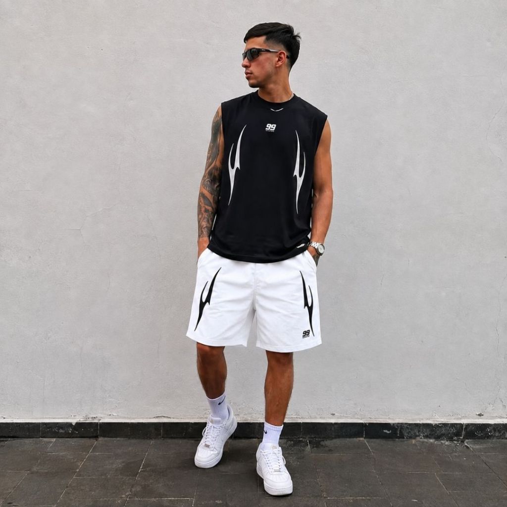 Conjunto Regata Oversized + Bermuda Tactel Masculino 99 Streetwear Academia e Treino
