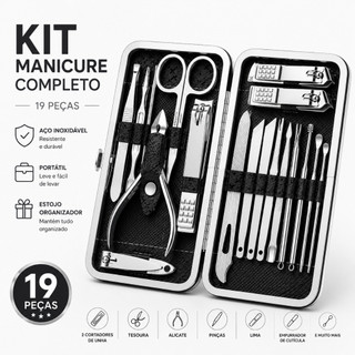 Kit Manicure Completo com Estojo Portátil 12/16/19 Peças Cortador de Unha Alicate Tesoura…