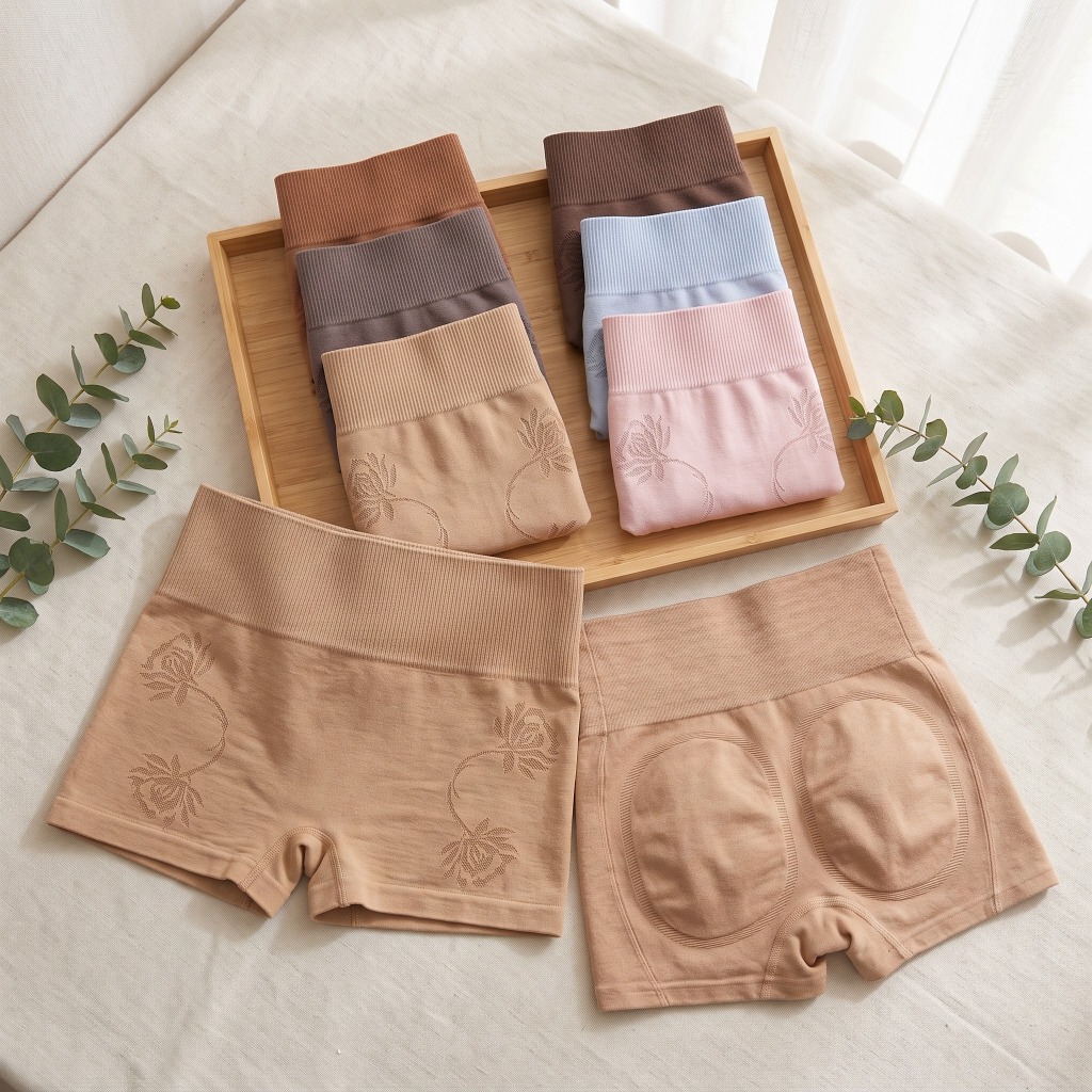 Kit até 5 Cueca Feminina Boxer estilo Shortinho Cores sortidas Cós 10 Cm efeito levanta Bumbum