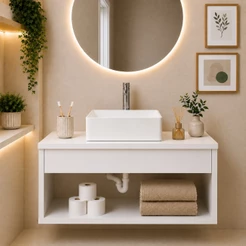 Gabinete De Banheiro Com Cuba 58 Cm Lavabo Armário Suspenso