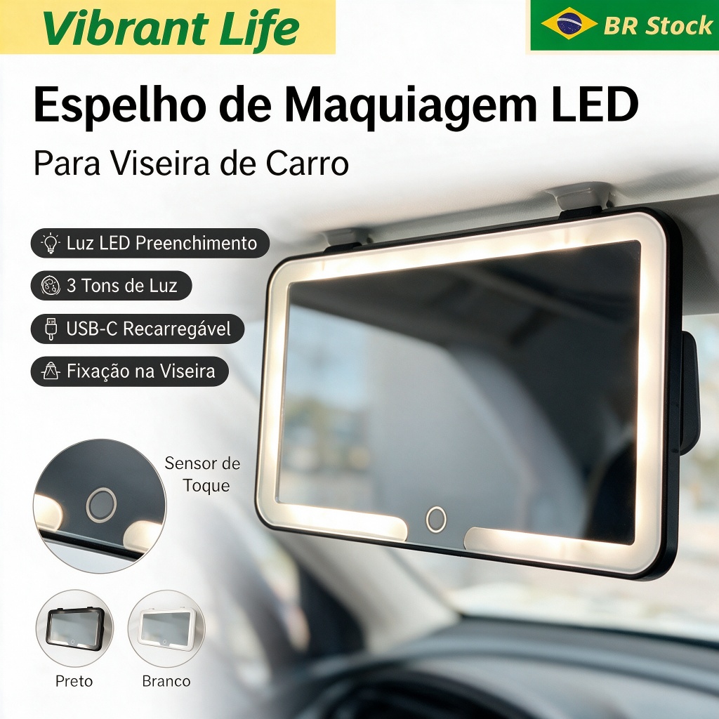 Espelhos De Maquiagem Para Interior De Carro Placa De Viseira Solar Espelho LED Luz De Preenchimento Recarregável