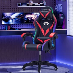 Cadeira Gamer Reclinável RGB LED com Controle Remoto Altura Ajustável Couro PU 150kg com Rodinhas