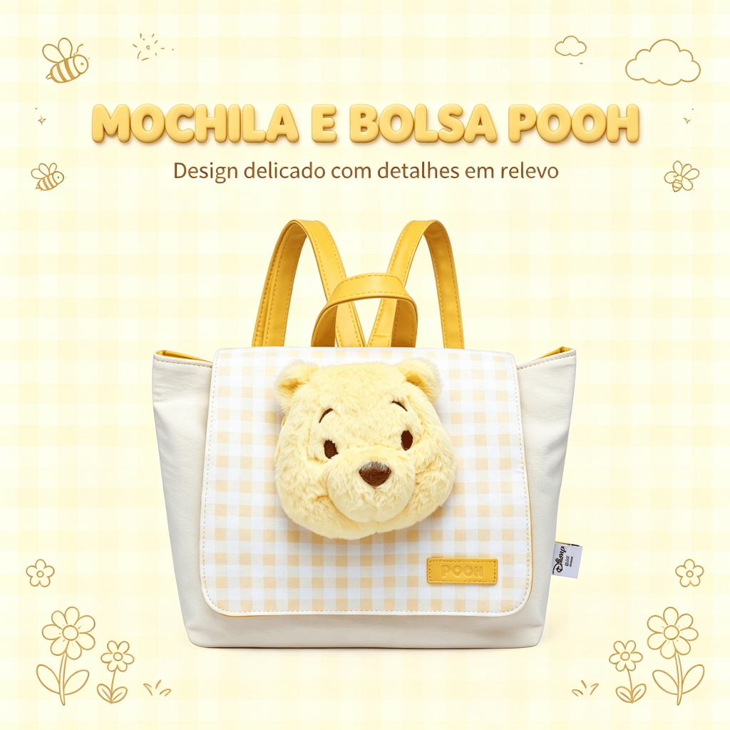 Bolsa De Mão Pelúcia Ursinho Pooh Reforçada Disney