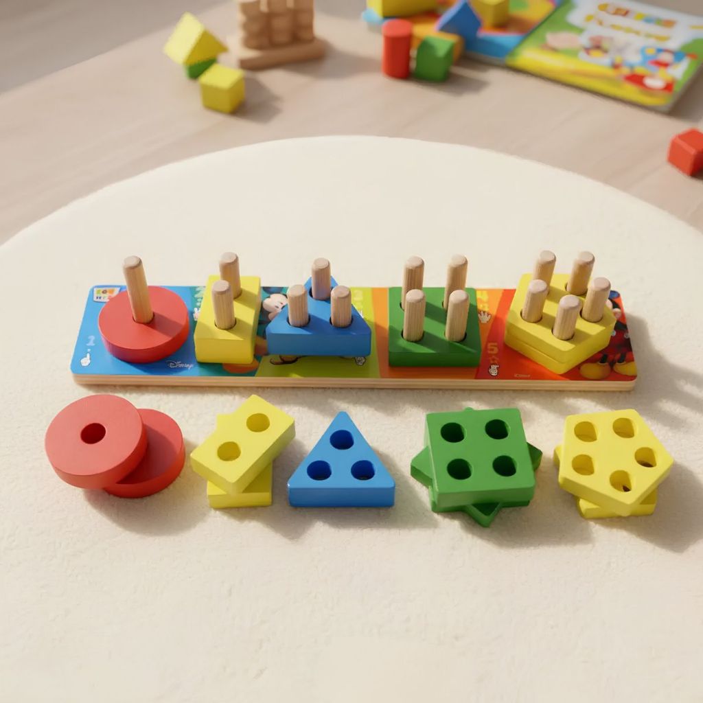 Brinquedo Encaixe Formas Geométricas Coordenação Motora Sensorial Infantil Minnie e Mickey