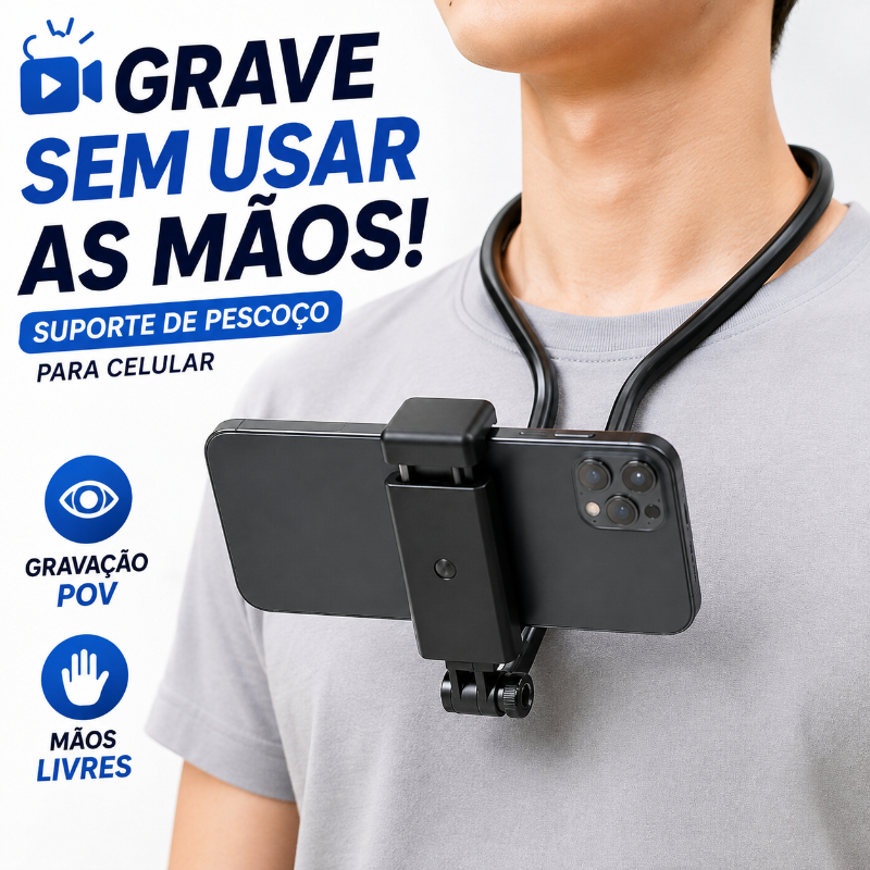 Suporte De Pescoço Para Smartphone e GoPro, Uso no Pescoço, Ajustável, Antivibração, Gravação