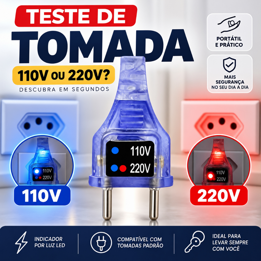 Kit Teste de Tomada Chaveiro Identificador 110v - 220V Led Multimetro Voltimetro