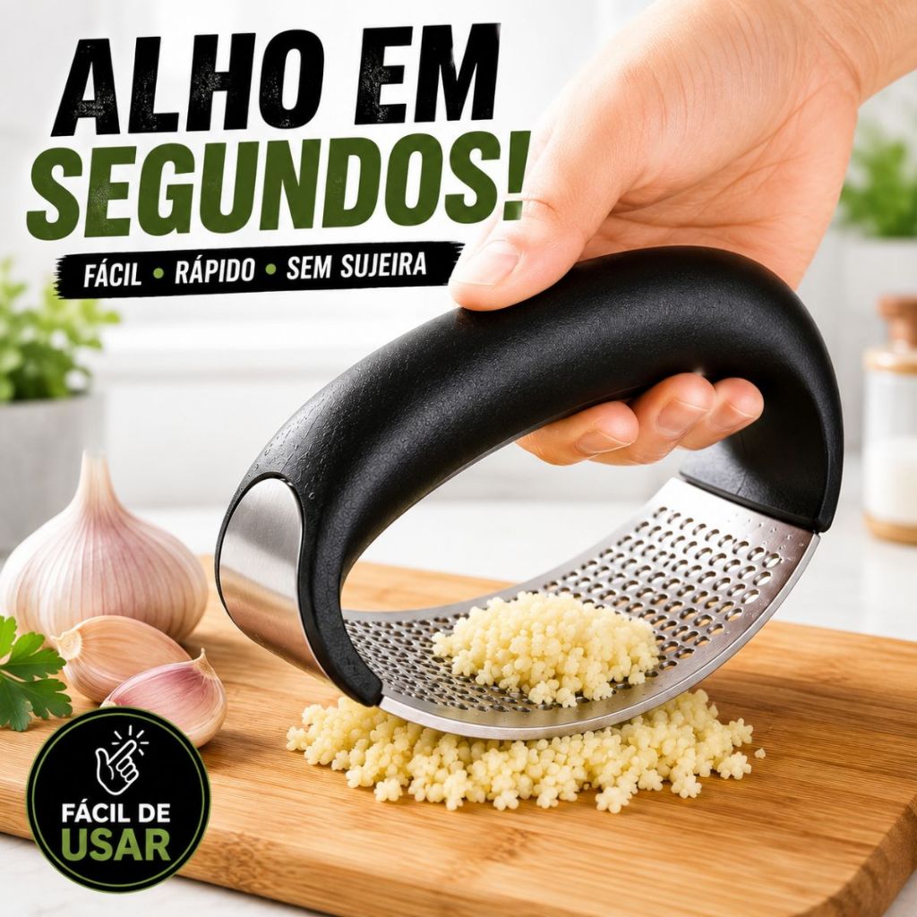 Triturador  Alho Manual Inox Amassador Espremedor  Gangorra Balanço Ergonômico Prático  Cozinha