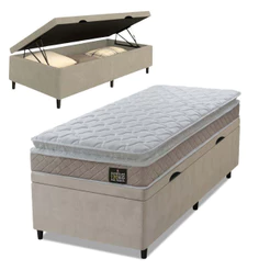 Cama Box Baú Solteiro Colchão D33 Pillow Top Millenium 88x188x57cm Bege Suporta até 100kg por pessoa
