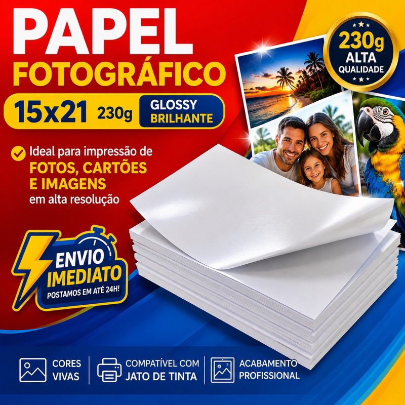 Papel Fotográfico 230g 15x21cm Glossy Brilhante Qualidade Superior 100 folhas