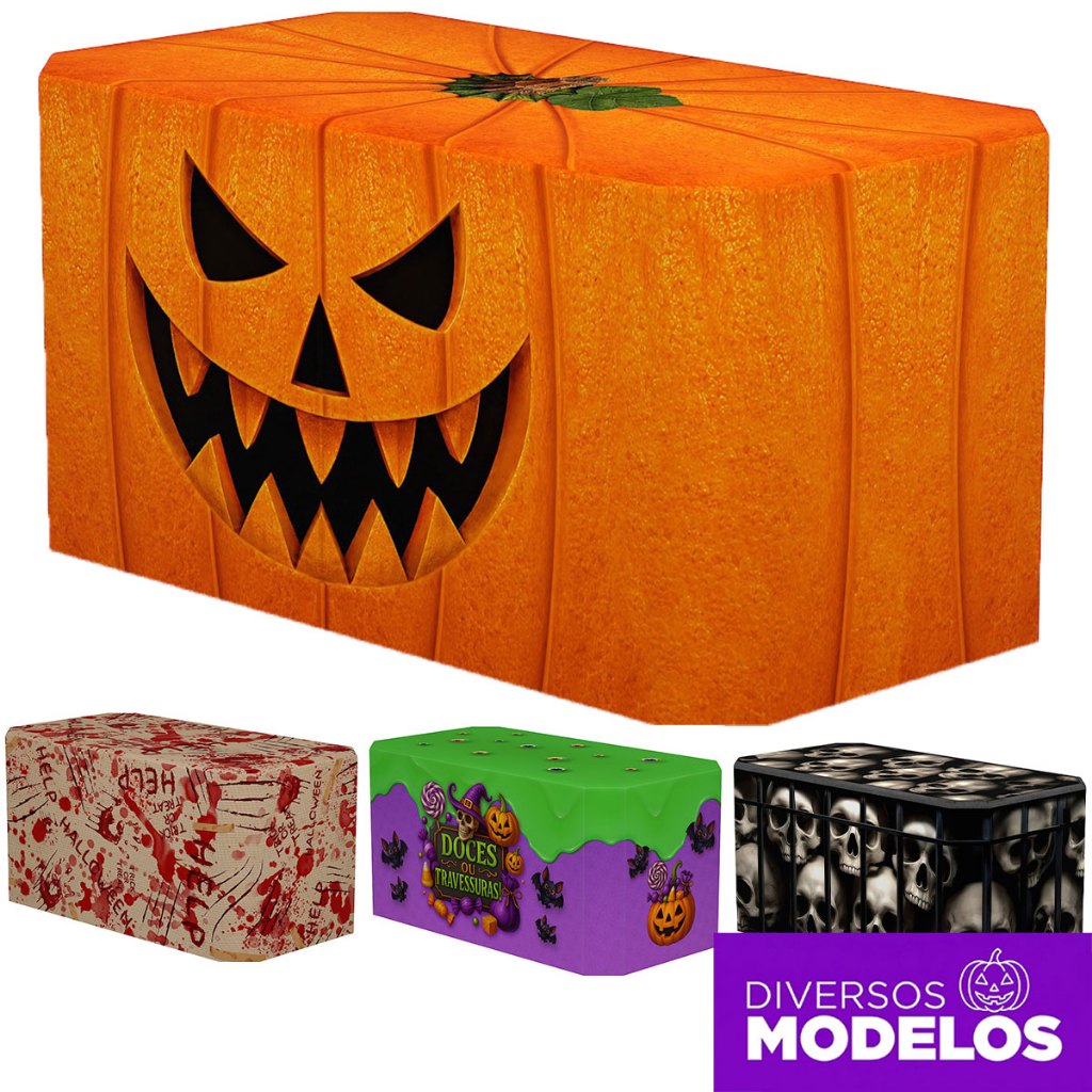 Capa de Mesa Festa Halloween Decoração Terror Dia das Bruxas Veste Fácil Em Tecido Sublimado