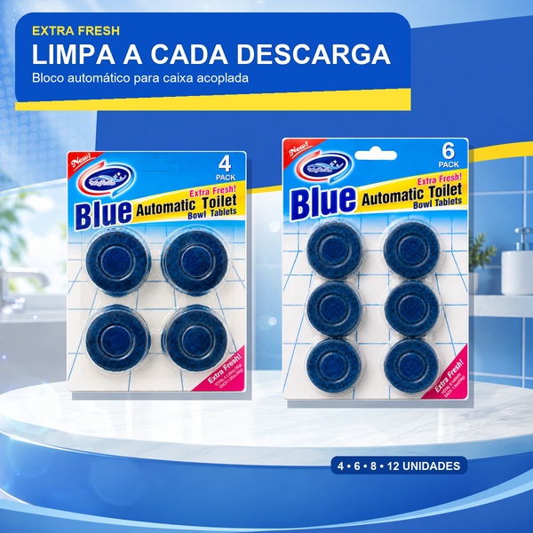AIROMA Bloco Sanitário Vaso Espuma Azul Limpeza Automática Antiodor Perfume Duradouro 4 Blocos