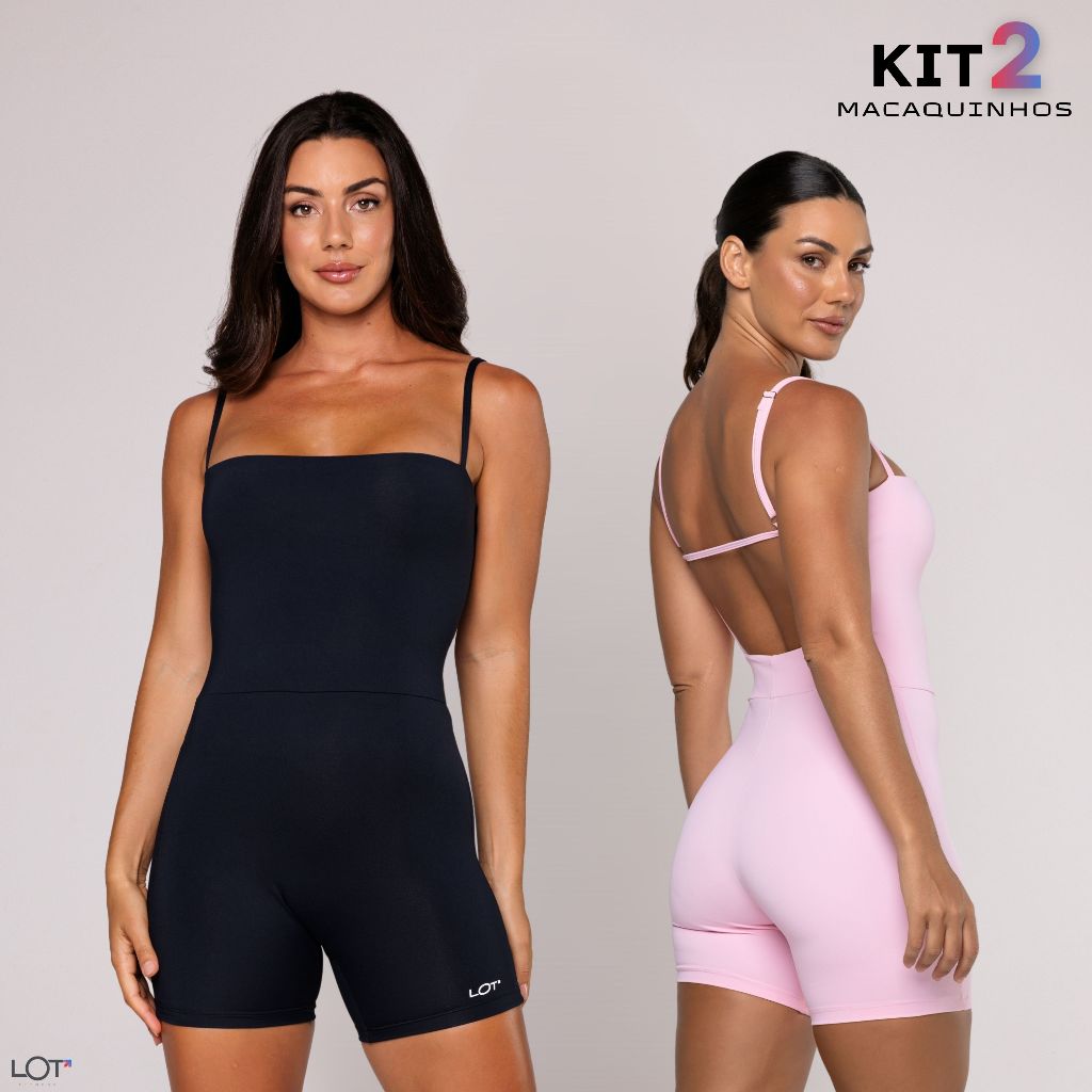 Kit 2 Macaquinho Poliamida Fitness Feminino de Academia com Alcinha Costas Abertas Musculação