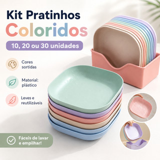 Kit Conjunto 10/20/30 Pratos Com Base Plásticos Duros Reutilizaveis