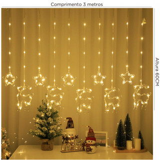 Luzes de Natal Cascata 100 Led  3m *0.6m(com fêmea ) modelo de cortina Cor quente e colorido 110/220v