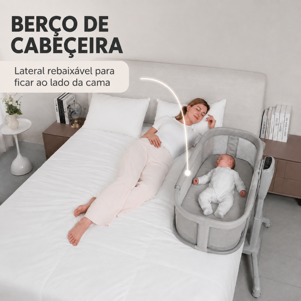 Berço para Bebê Infantil Com Tecido Respirável 3 Alturas Cinza Escuro