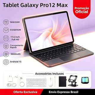 【Teclado e mouse grátis】Tablet Galaxy Pro12 Max 11,6 polegadas, 16GB + 512 GB, Android 15, bateria de 8.800 mAh, 5G