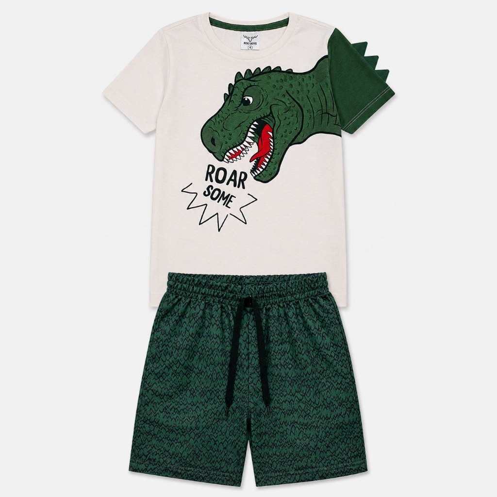 Conjunto Infantil Menino Algodão Roar Some Verde La Luna Dinossauro Camiseta Shorts