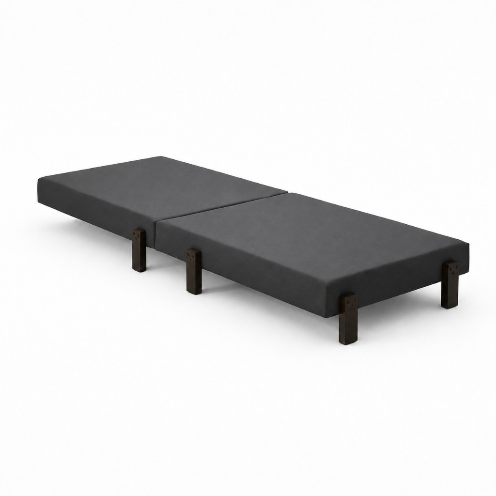 Cama Dobrável Portátil Camping Solteiro Colchão Estofado Embutido Cinza Pés em Madeira 170x60 - AV