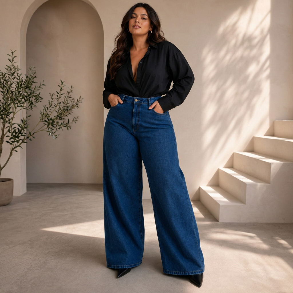 Calça Jeans Wide Leg Pantalona Plus Size 44 Ao 66