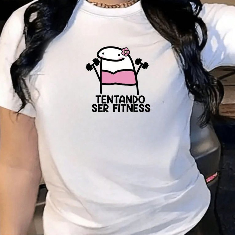 Blusinha Feminina 100% algodão estampada Meme Academia Treino Confortável Manga Curta