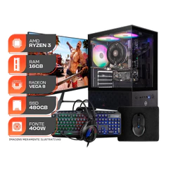 PC Gamer Forge, AMD RYZEN 3 3200G, 16GB DDR4, SSD 480GB, Completo com Monitor 21 e Periféricos