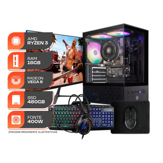 PC Gamer Forge, AMD RYZEN 3 3200G, 16GB DDR4, SSD 480GB, Completo com Monitor 21 e Periféricos